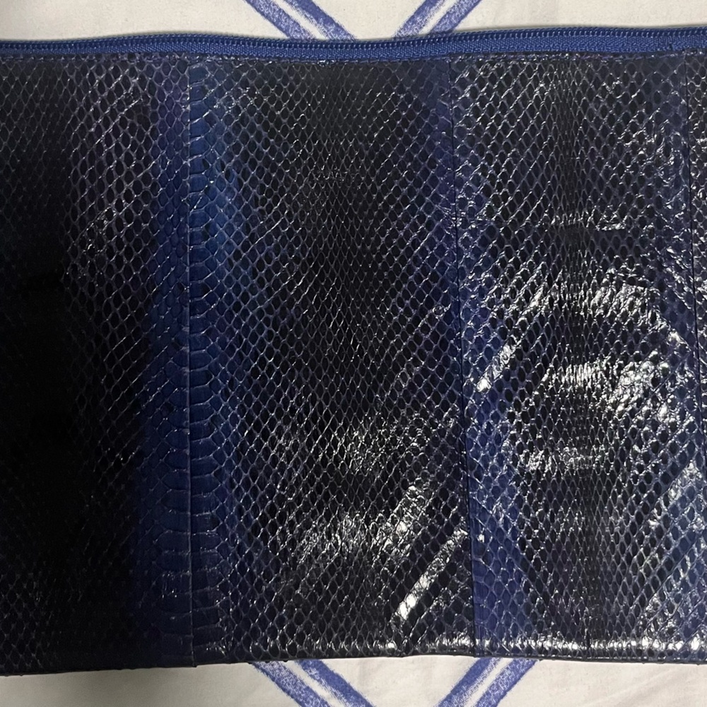 Navy Blue Snakeskin Embossed Zip Clutch / Portfolio